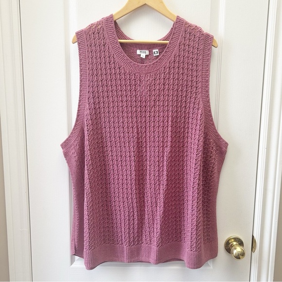 Penningtons Sleeveless Crochet Cotton Sweater Tank with Ribbed Bands Pink 4X NWT - Picture 5 of 15